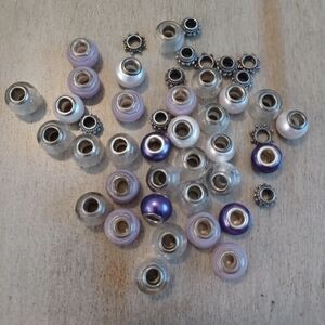 Mixed Lot of 45 Purple Silver Jewelry Bracelet Charm Beads